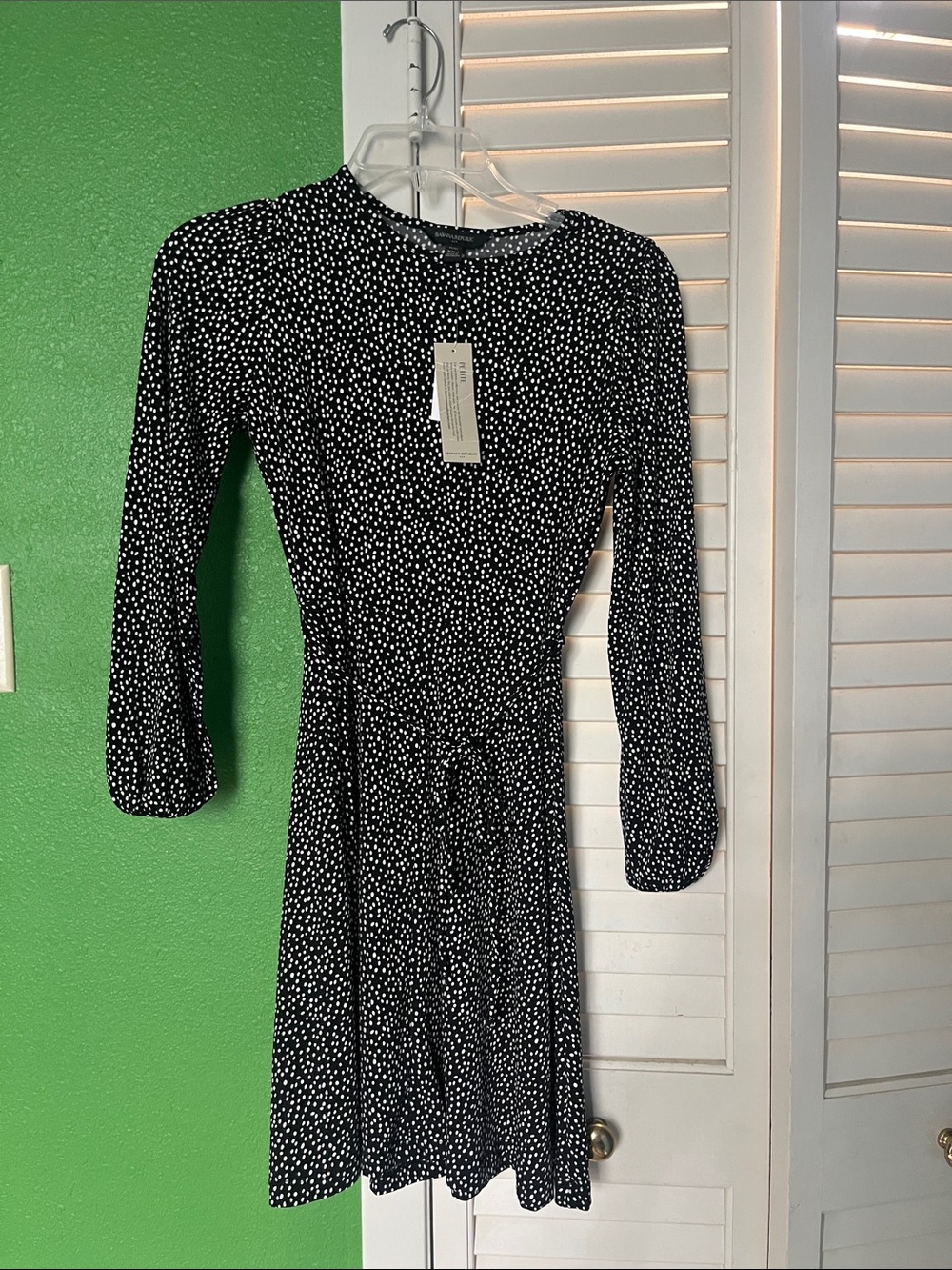 Banana Republic Black Dress with White Dot Print, Long Sleeve